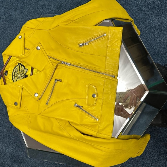 Yellow bright genuine Leather Jacket - Picture 6 of 10